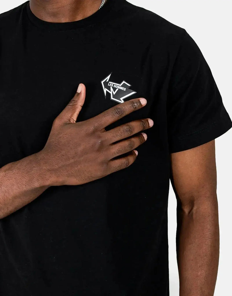 Les Hommes Men's Black T-Shirt with Bold Arrow Back Print