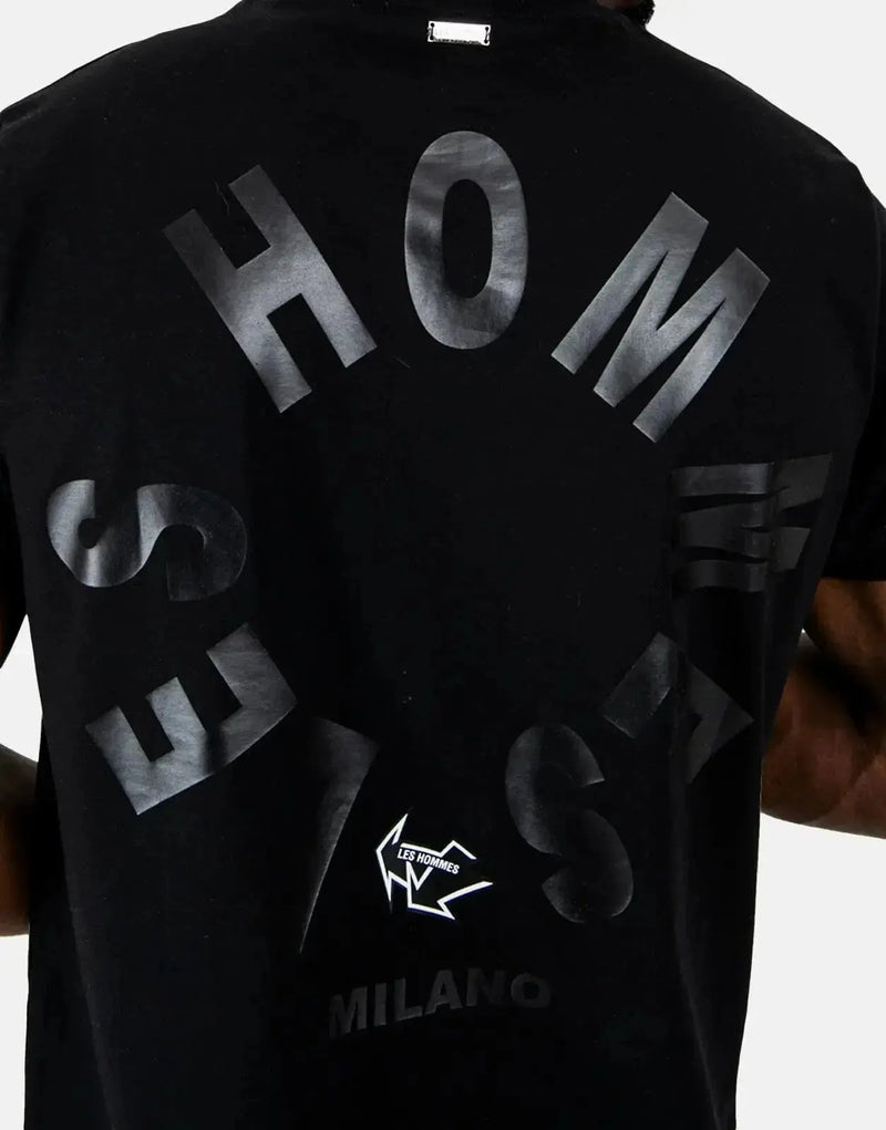 Les Hommes Men's Black T-Shirt with Bold Arrow Back Print