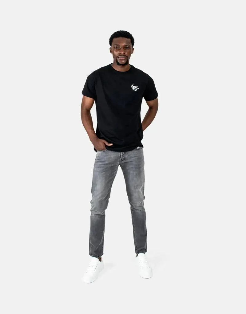 Les Hommes Men's Black T-Shirt with Bold Arrow Back Print