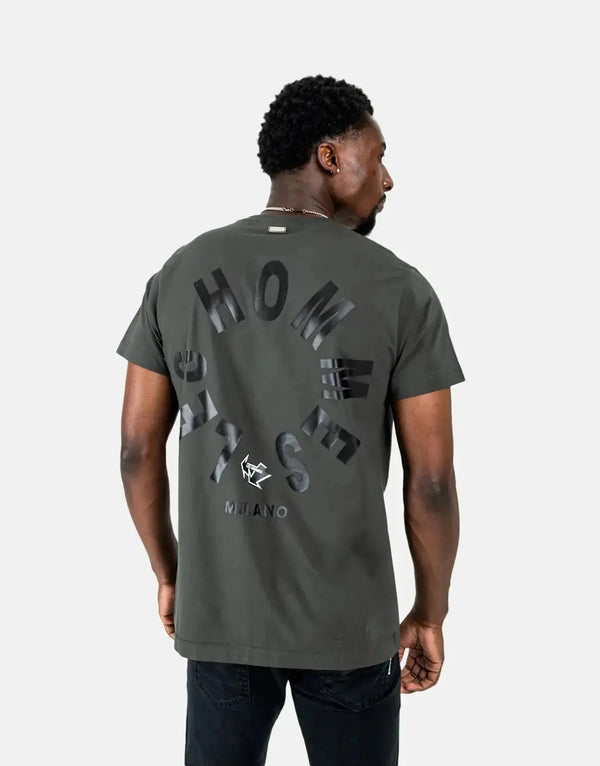 Distinctive Les Hommes Green T-Shirt with Bold Arrow Back Print