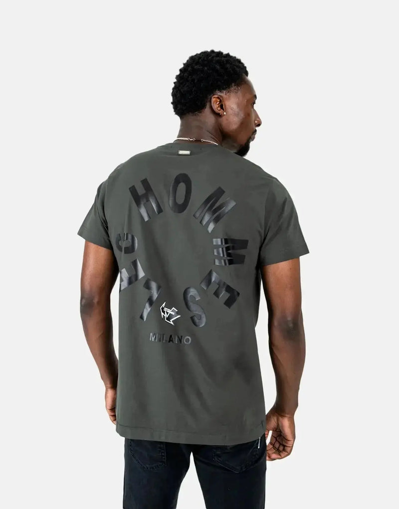 Distinctive Les Hommes Green T-Shirt with Bold Arrow Back Print