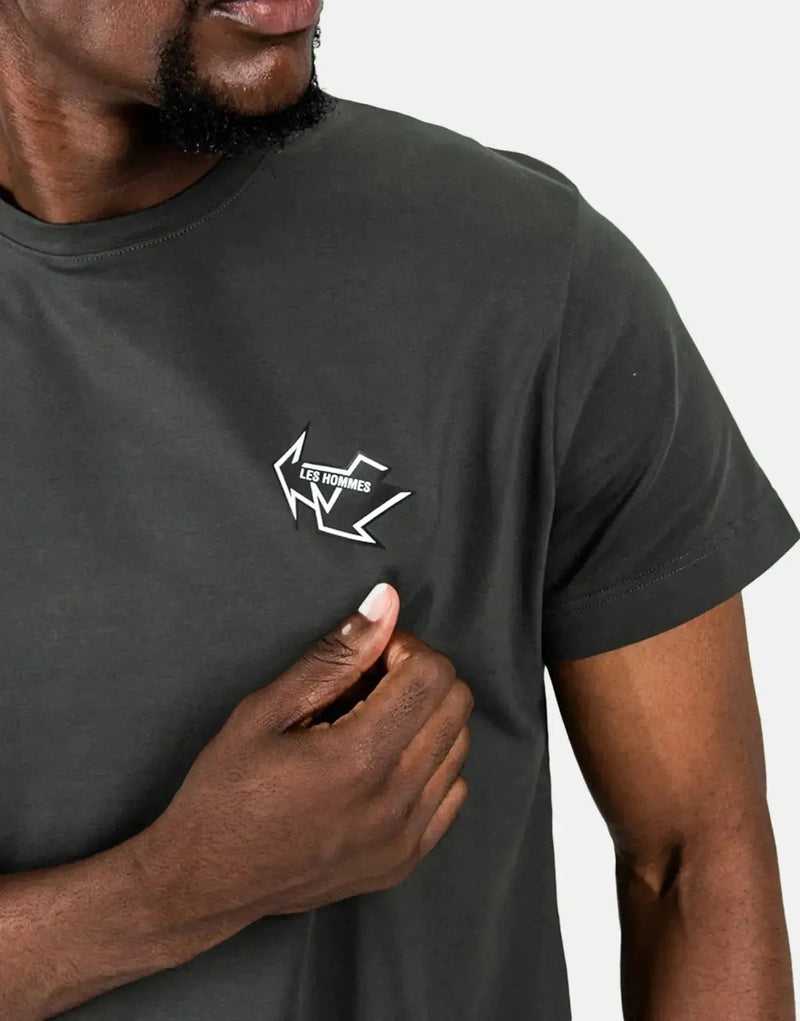 Distinctive Les Hommes Green T-Shirt with Bold Arrow Back Print