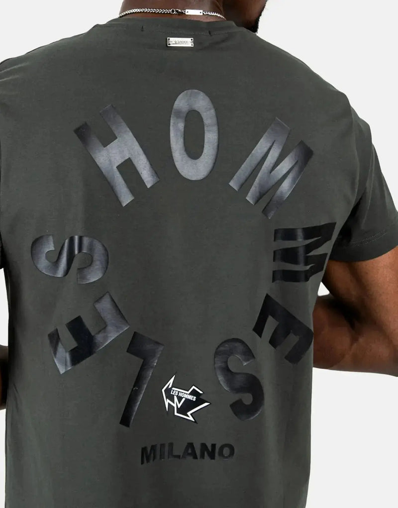 Distinctive Les Hommes Green T-Shirt with Bold Arrow Back Print