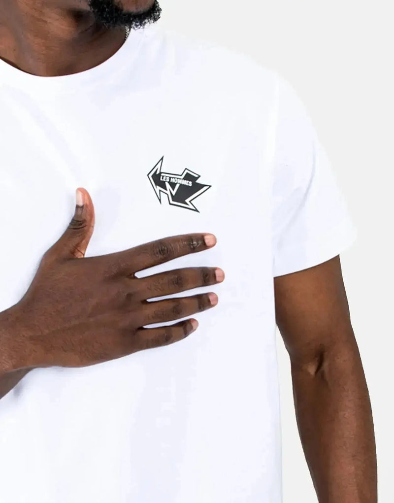 Men's Les Hommes Premium White T-Shirt: Signature Arrow Back Print, Soft Cotton, Stylish Fit