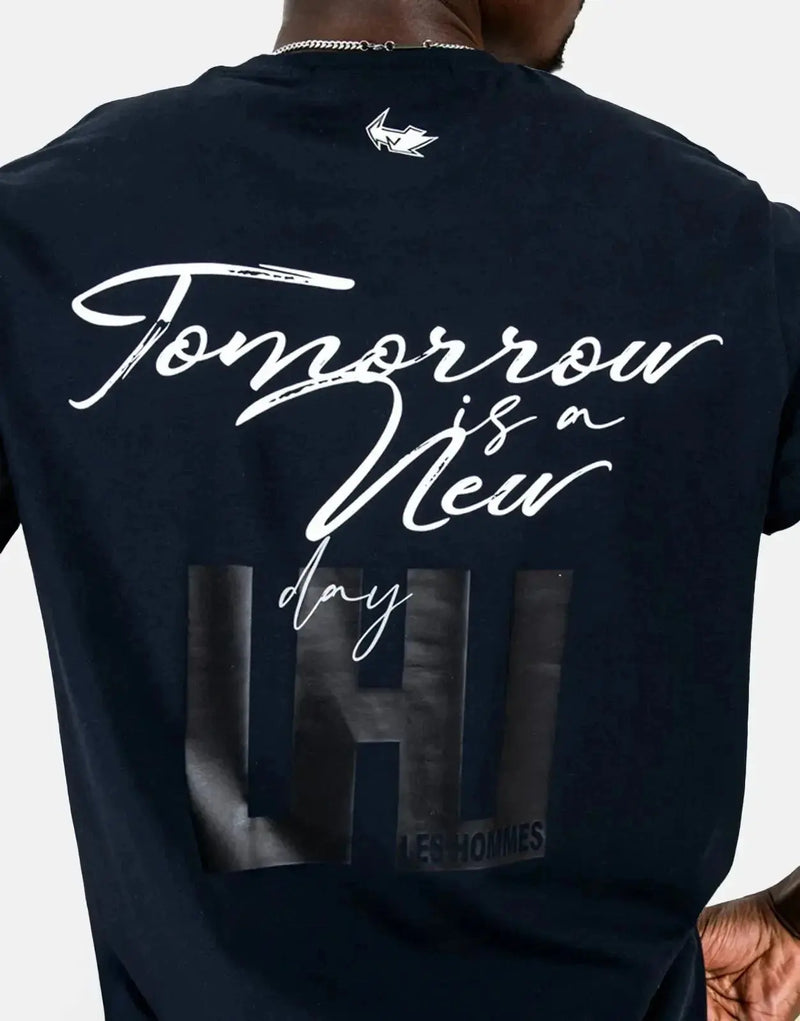 Les Hommes Men's Navy Box Print Designer T-Shirt: Premium Cotton Blend, Stylish Fit