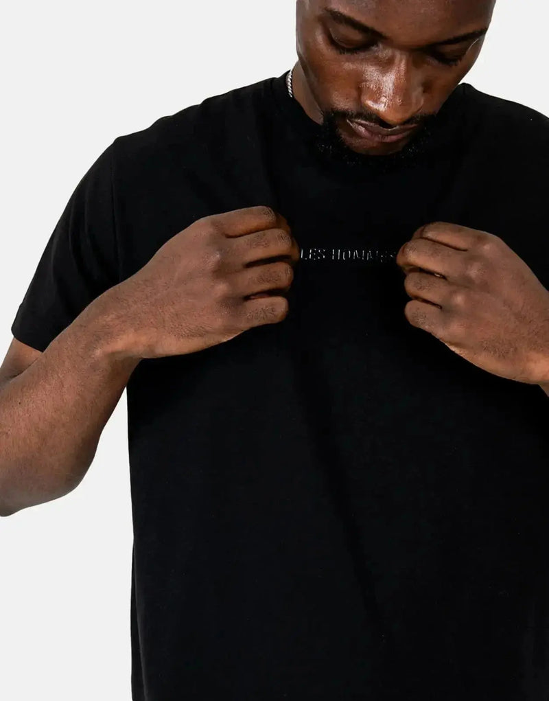 Les Hommes Men's Premium Black Center Print Cotton T-Shirt Everyday Casual Style