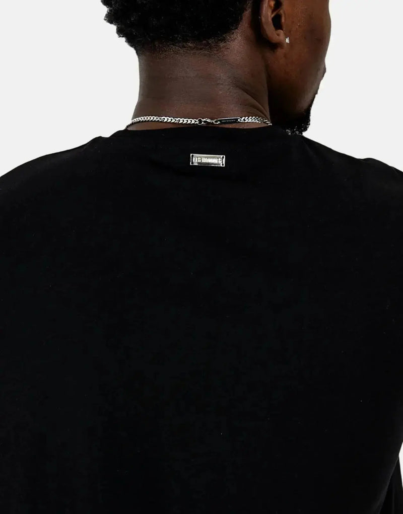 Les Hommes Men's Premium Black Center Print Cotton T-Shirt Everyday Casual Style