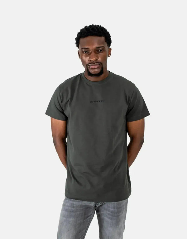 Les Hommes Men's Centre Print Military Green Cotton T-Shirt - Premium Casual Style