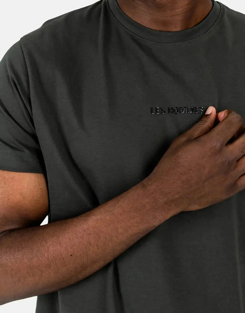 Les Hommes Bold Centre Print Military Green Premium Cotton Men's T-Shirt