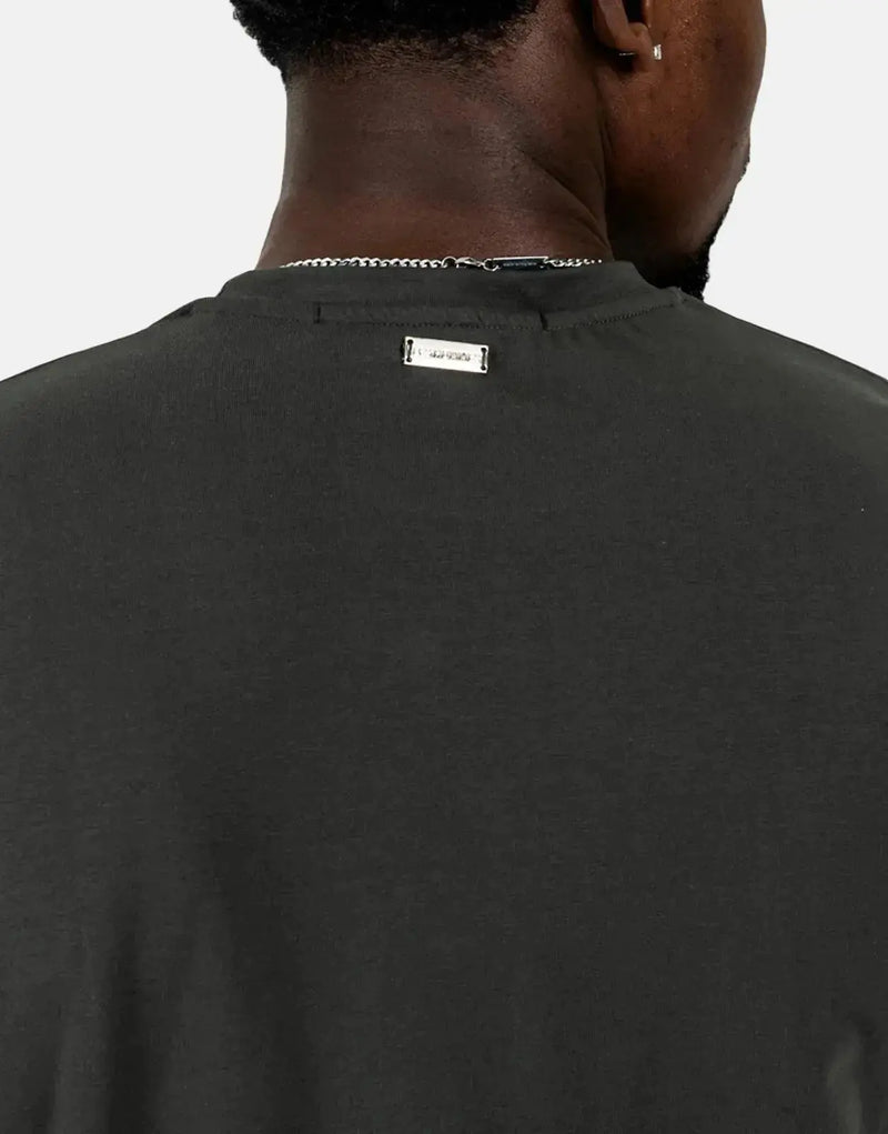 Les Hommes Men's Centre Print Military Green Cotton T-Shirt - Premium Casual Style