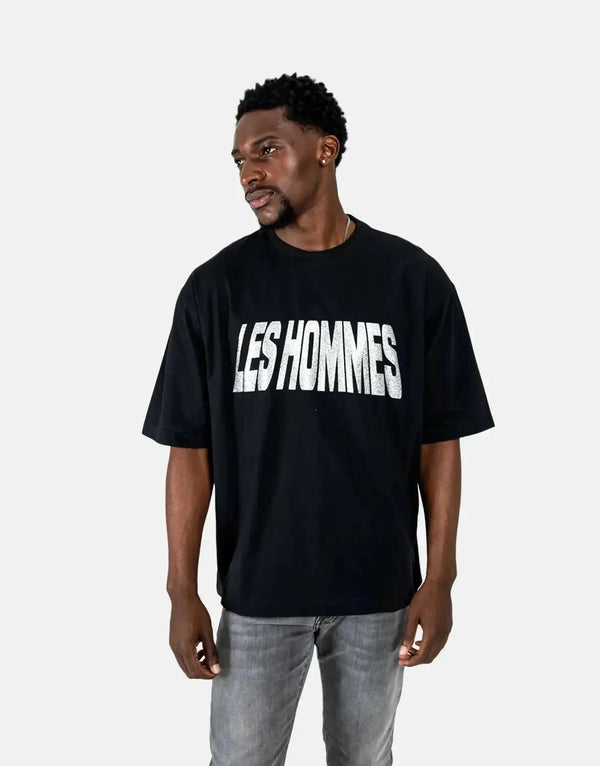 Les Hommes Dazzling Glitter Print Black T-Shirt for Men - Premium Urban Style