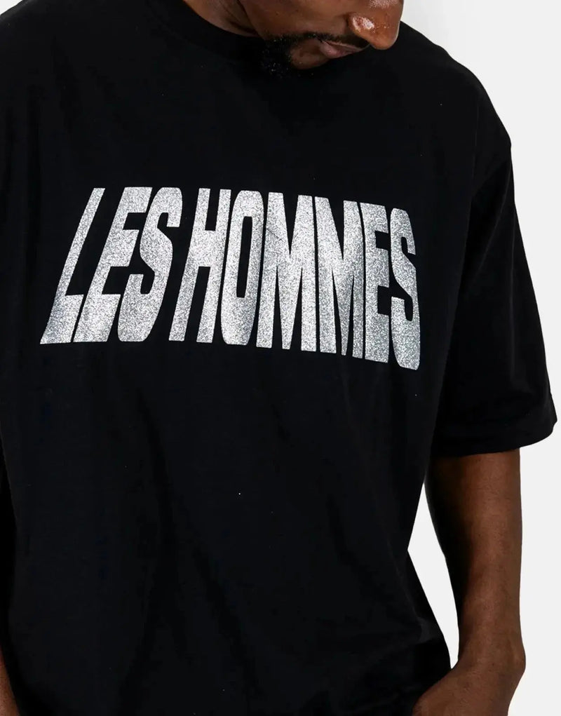 Les Hommes Dazzling Glitter Print Black T-Shirt for Men - Premium Urban Style