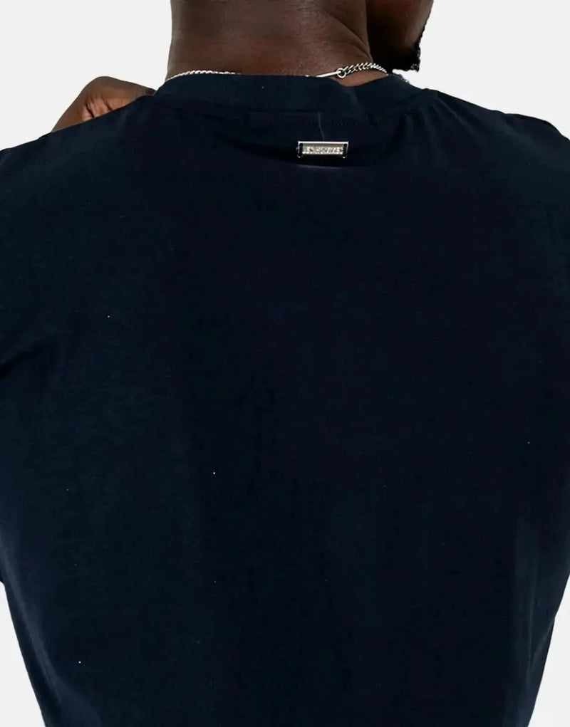 Les Hommes Men's Glitter Print Navy T-Shirt - Premium Cotton, Stylish Statement Top