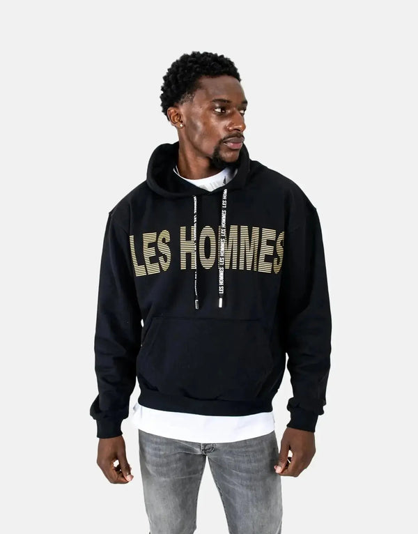 Les Hommes Bold Graphic Black Hooded Sweatshirt: Premium Comfort Streetwear Essential
