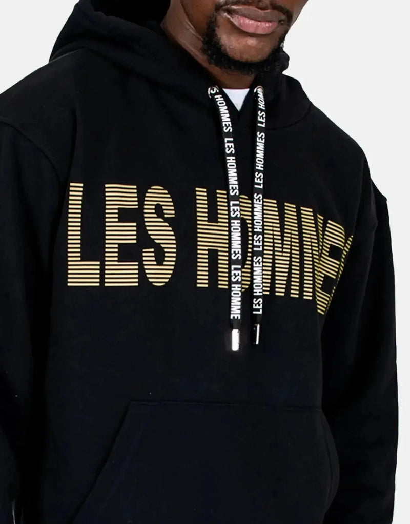 Les Hommes Bold Graphic Black Hooded Sweatshirt: Premium Comfort Streetwear Essential