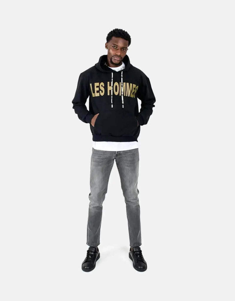 Les Hommes Bold Graphic Black Hooded Sweatshirt: Premium Comfort Streetwear Essential