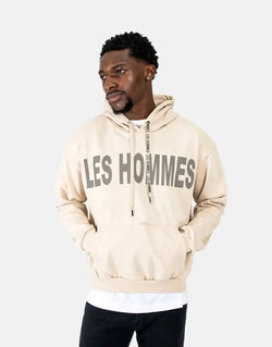 Les Hommes Men's Graphic Hooded Stone Sweatshirt - Urban Designer Luxury Apparel