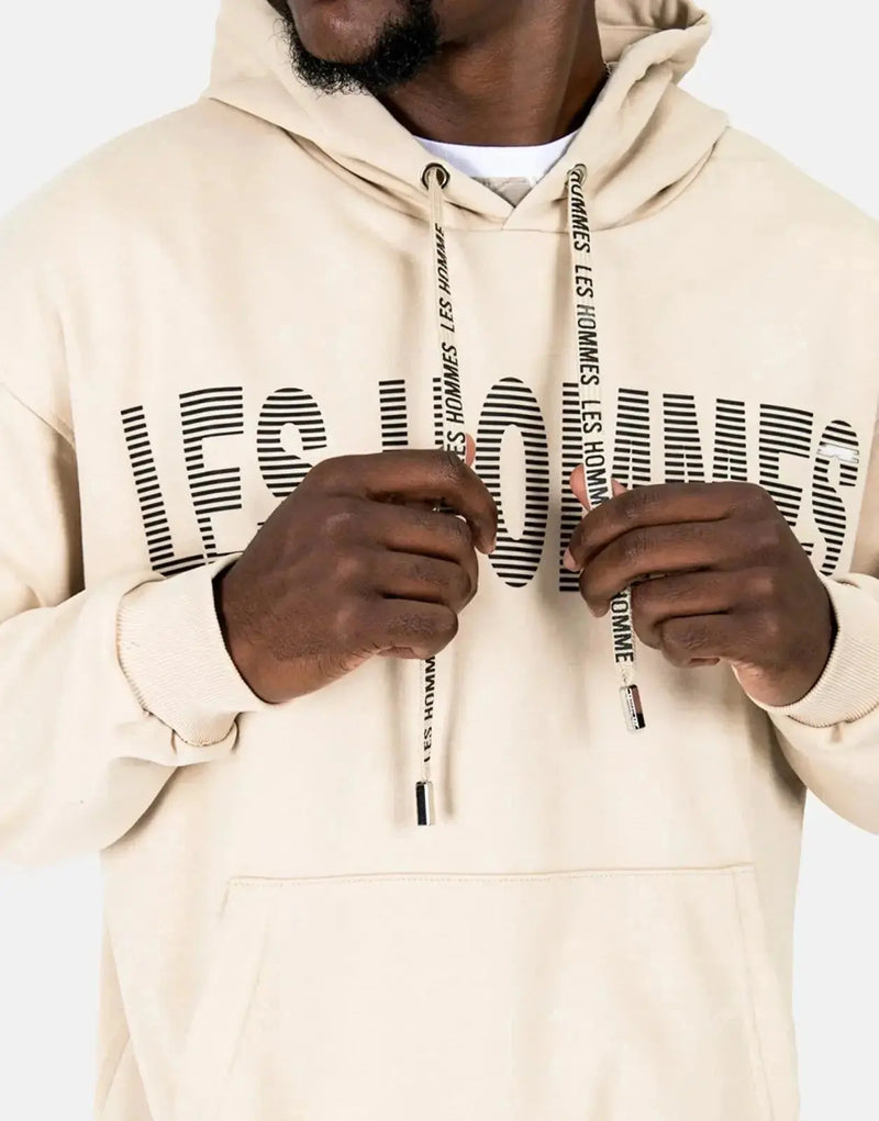 Les Hommes Men's Graphic Hooded Stone Sweatshirt - Urban Designer Luxury Apparel