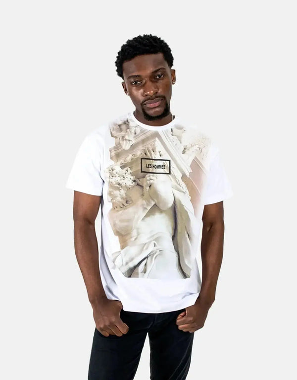 Les Hommes Graphic Print White T-Shirt - Distinctive Artistry, Ultimate Comfort
