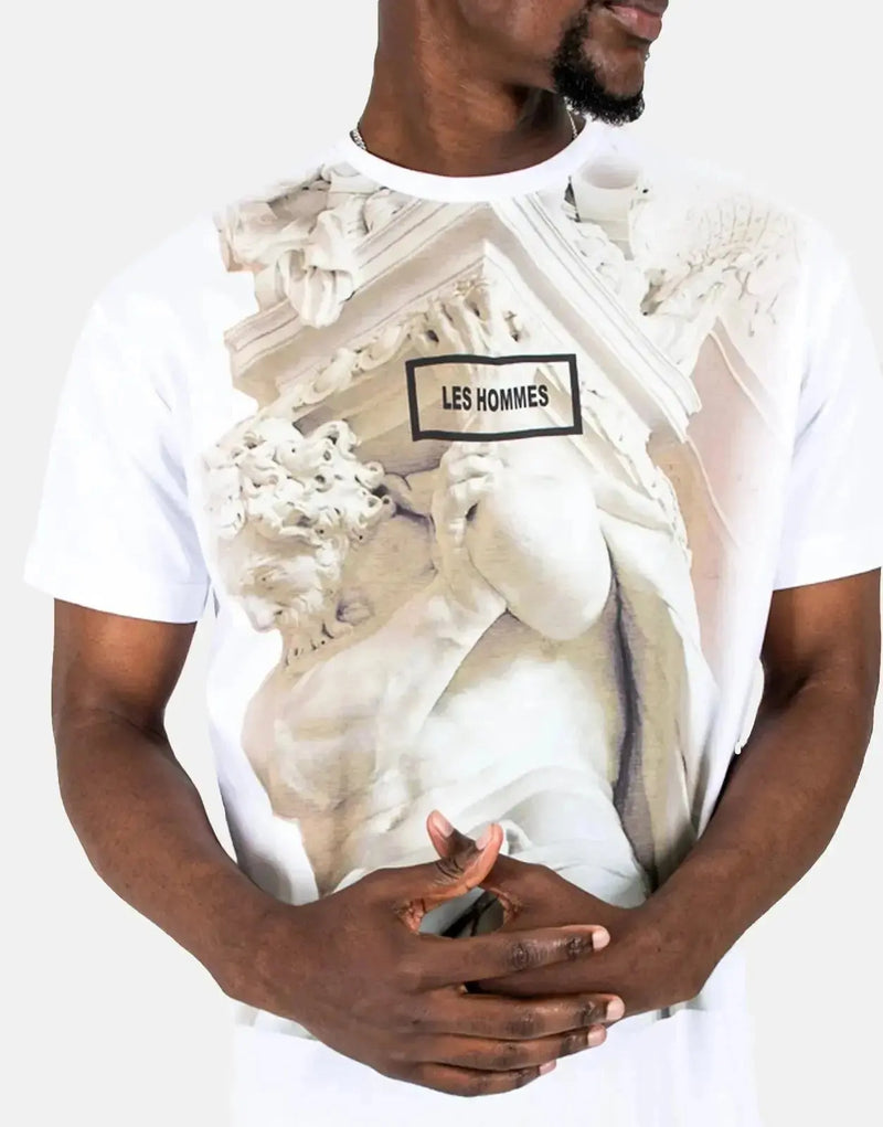 Les Hommes Graphic Print White T-Shirt - Distinctive Artistry, Ultimate Comfort