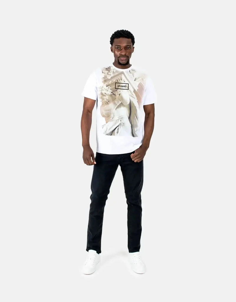 Les Hommes Graphic Print White T-Shirt - Distinctive Artistry, Ultimate Comfort