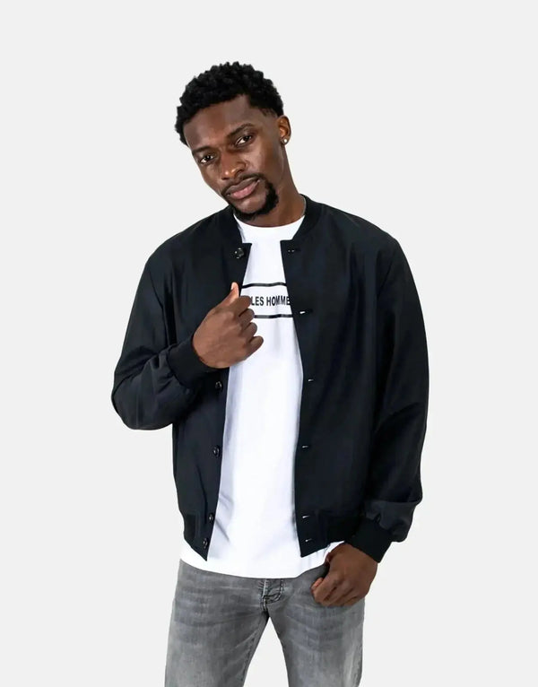 Les Hommes Premium Lightweight Black Bomber Jacket: Versatile Men's Urban Style