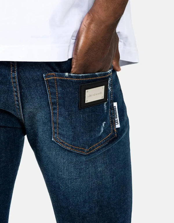 Les Hommes Men's Mid Blue Wash Slim Fit Jeans: Comfortable, Stylish Denim