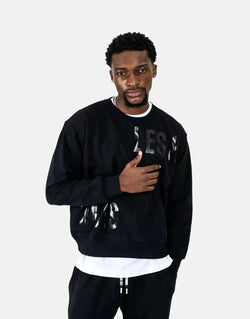 Les Hommes Premium Multi-Font Black Sweatshirt: Urban Edge, Supreme Comfort, Bold Style