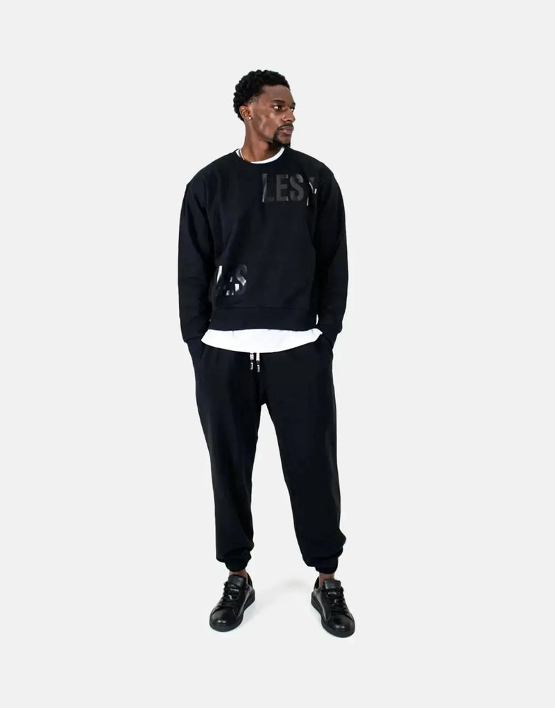 Les Hommes Premium Multi-Font Black Sweatshirt: Urban Edge, Supreme Comfort, Bold Style
