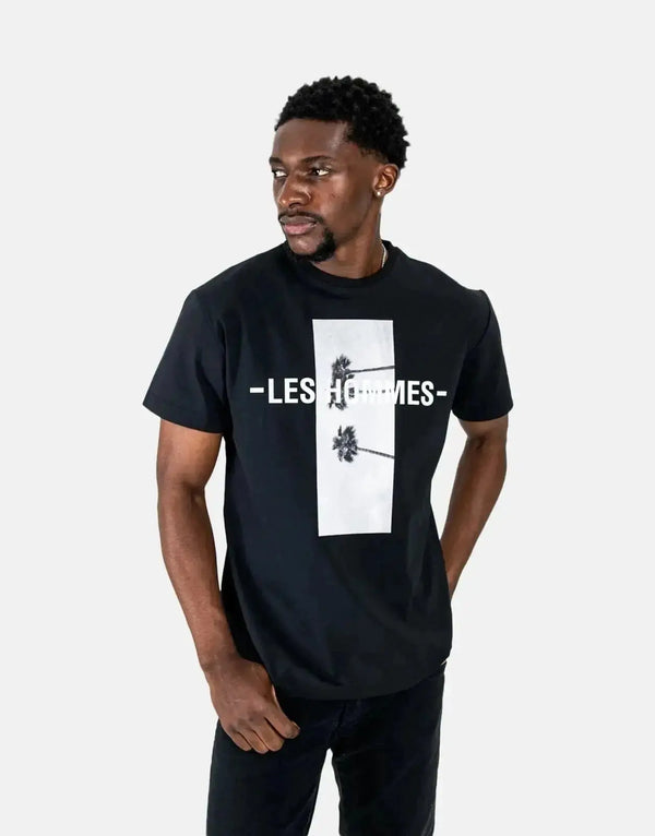 Luxurious Les Hommes Palm Tree Black T-Shirt: Premium Cotton, Stylish Graphic, Comfortable Fit
