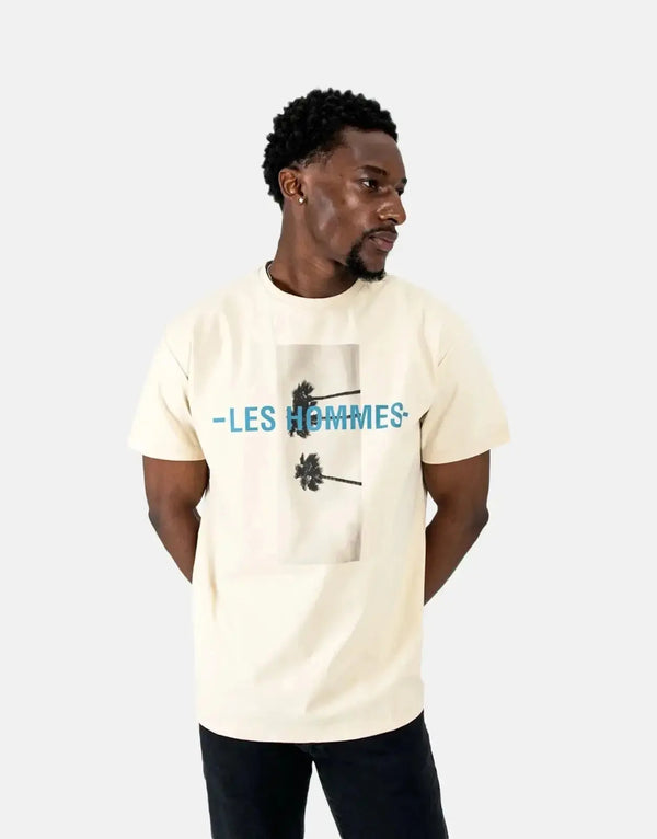 Men's Les Hommes Designer Stone Palm Tree Graphic Cotton Short Sleeve T-Shirt
