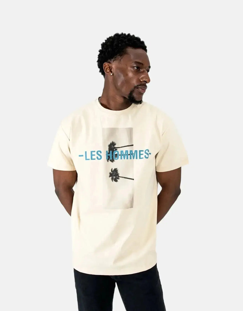 Men's Les Hommes Designer Stone Palm Tree Graphic Cotton Short Sleeve T-Shirt