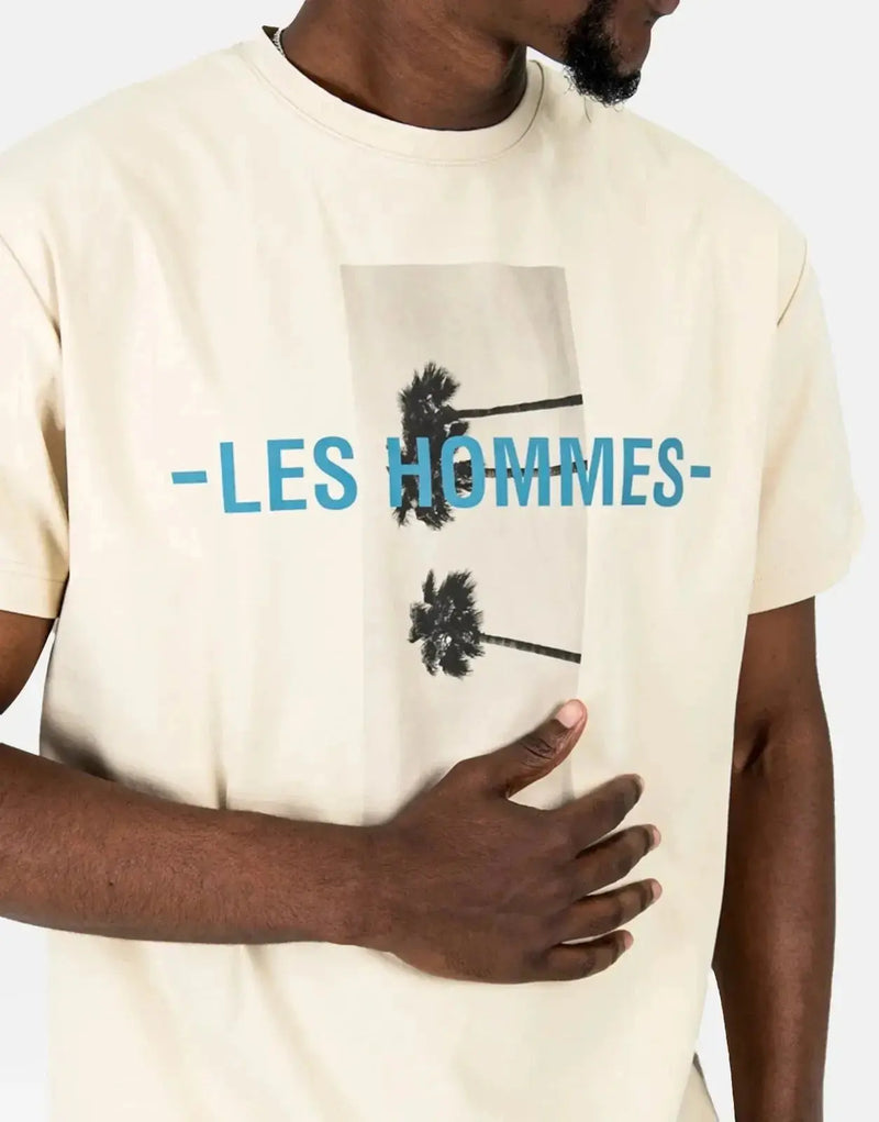 Men's Les Hommes Designer Stone Palm Tree Graphic Cotton Short Sleeve T-Shirt