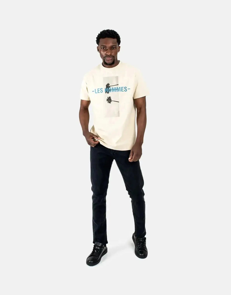 Men's Les Hommes Designer Stone Palm Tree Graphic Cotton Short Sleeve T-Shirt