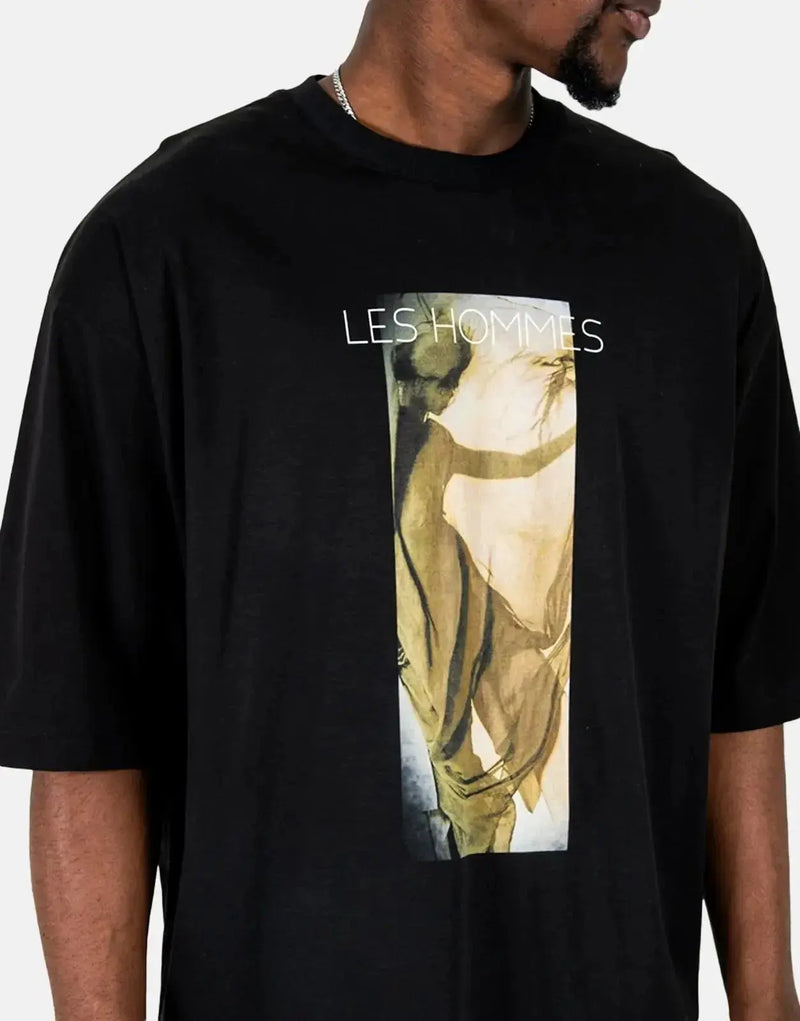 Les Hommes Shadow Graphic Black T-Shirt: Distinctive Design, Premium Comfort, Bold Statement