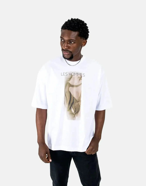 Men's Les Hommes Shadow Graphic White T-Shirt: Premium Comfort, Bold Street Style