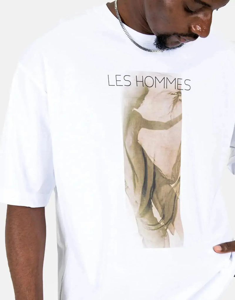 Men's Les Hommes Shadow Graphic White T-Shirt: Premium Comfort, Bold Street Style
