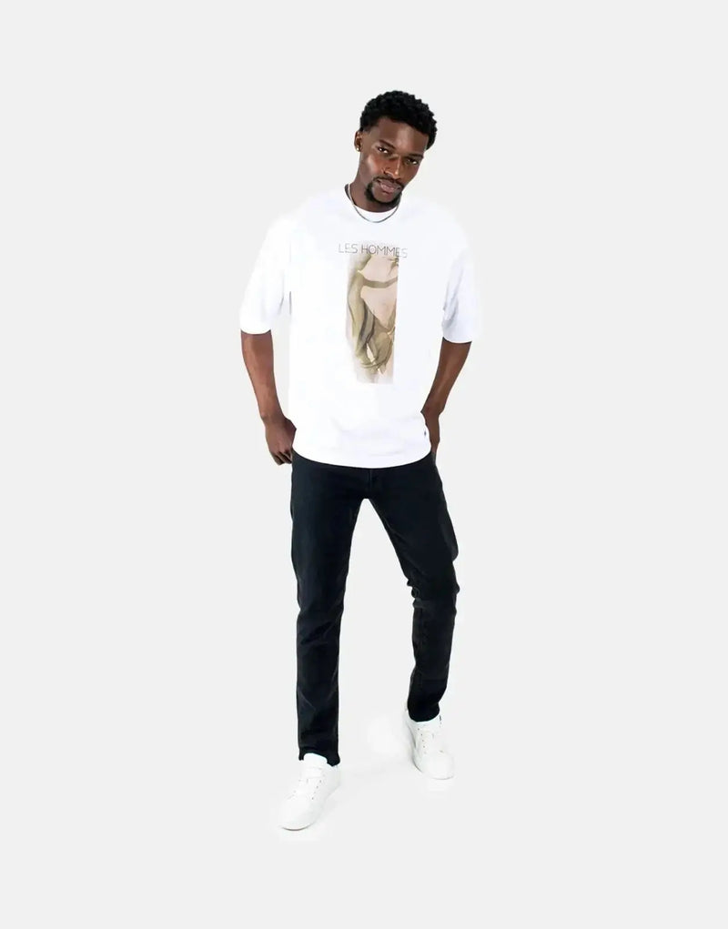 Men's Les Hommes Shadow Graphic White T-Shirt: Premium Comfort, Bold Street Style
