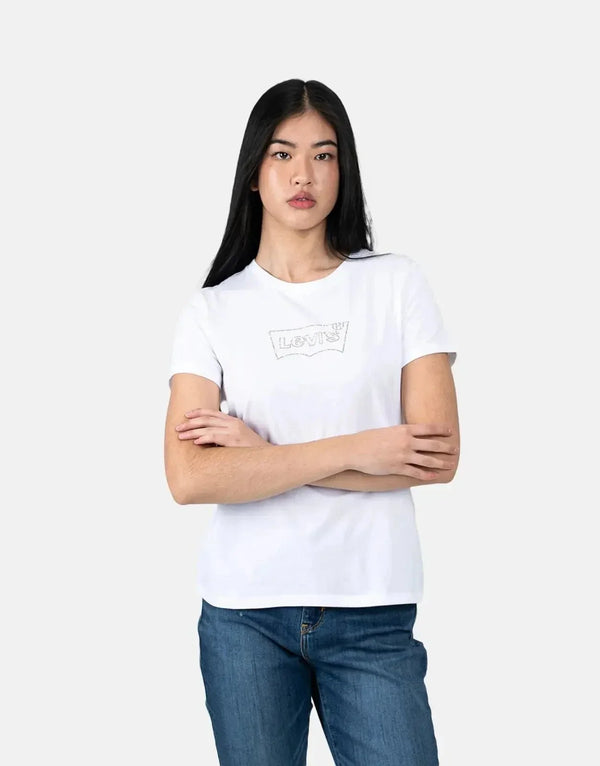 Levi's Women's Perfect Batwing Tee with Iridescent Rhinestones, Bright White