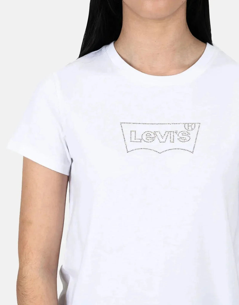 Levi's Women's Perfect Batwing Tee with Iridescent Rhinestones, Bright White