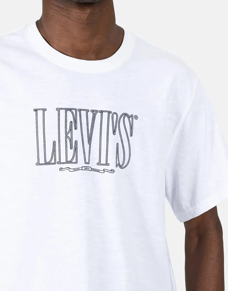 Levi's Relaxed Fit Rope Serif Logo White T-Shirt - Iconic Style