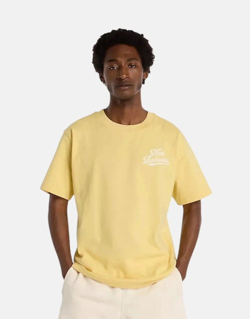New Balance Athletics Legacy Hay Yellow T-Shirt: Relaxed Fit, 100% Cotton Comfort