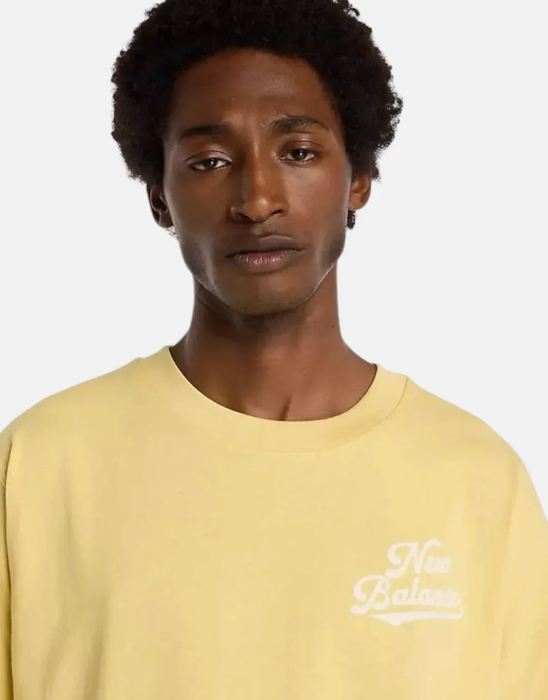 New Balance Athletics Legacy Hay Yellow T-Shirt: Relaxed Fit, 100% Cotton Comfort