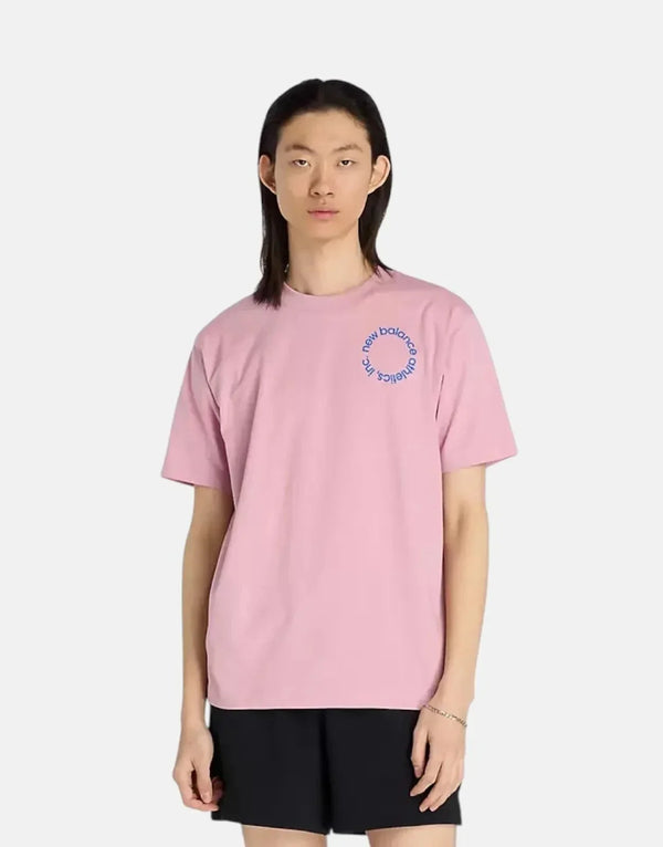 New Balance Premium Pink Taffy Circular Logo Cotton Graphic T-Shirt for Men