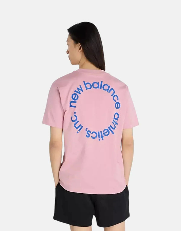 New Balance Premium Pink Taffy Circular Logo Cotton Graphic T-Shirt for Men