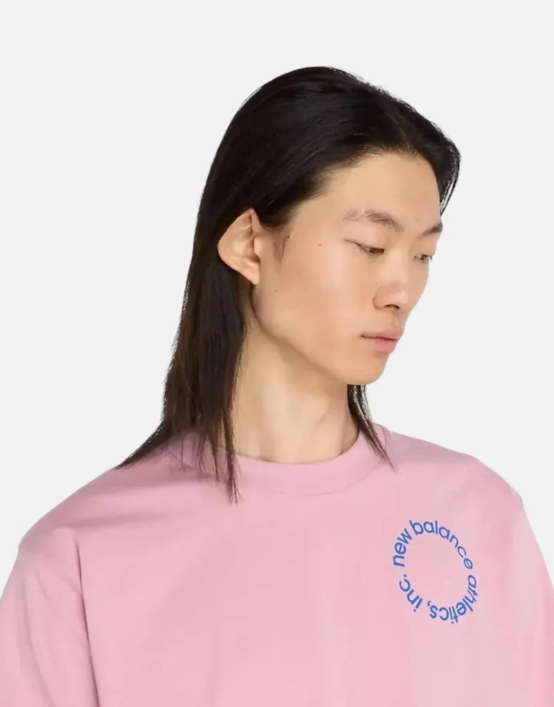 New Balance Premium Pink Taffy Circular Logo Cotton Graphic T-Shirt for Men