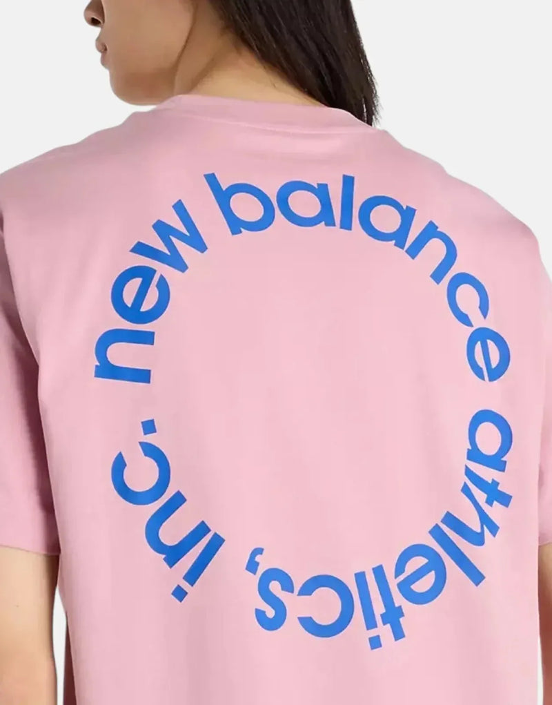 New Balance Premium Pink Taffy Circular Logo Cotton Graphic T-Shirt for Men