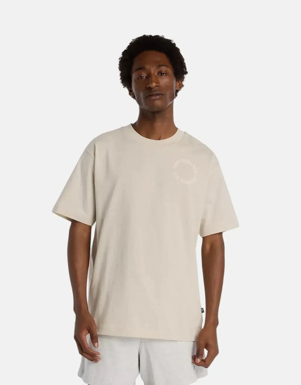 New Balance Men's Circular Logo Timberwolf Tee: Premium Cotton, Relaxed Fit
