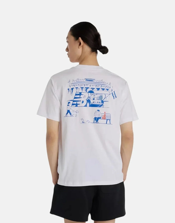 New Balance Men's Stadium Graphic White Cotton T-Shirt Relaxed Fit Crewneck