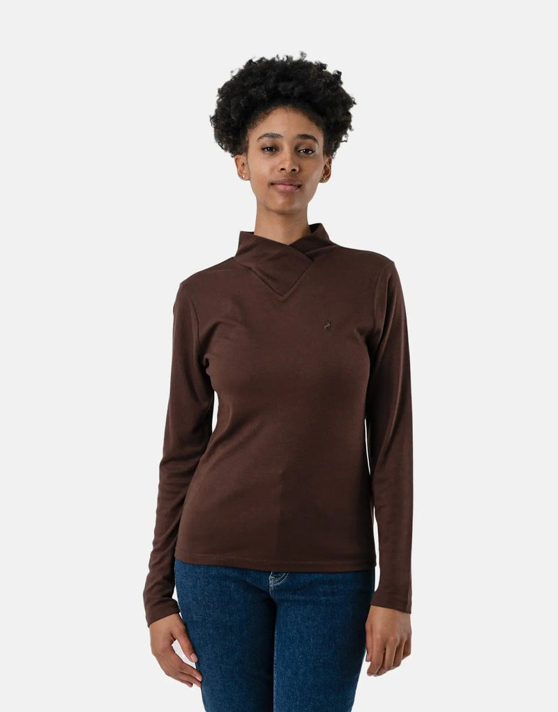 Soft Stretch Polo Ava LS Second Skin Chestnut Top for Women